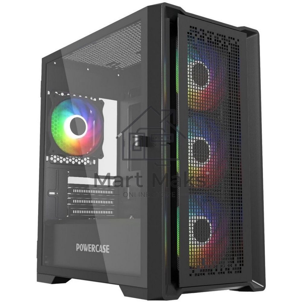 Компьютерный корпус Powercase ByteFlow Micro Black, Tempered Glass, 4х 120мм ARGb fans, ARGb HUB, черный, mATX (CAMBFB-A4)