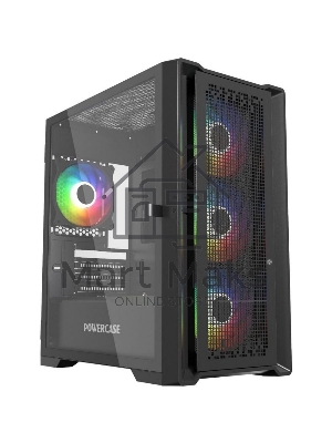 Компьютерный корпус Powercase ByteFlow Micro Black, Tempered Glass, 4х 120мм ARGb fans, ARGb HUB, черный, mATX (CAMBFB-A4)