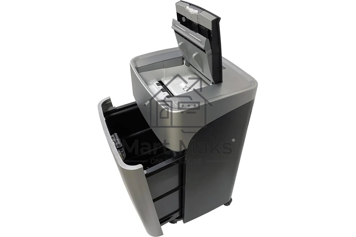 Шредер Office Kit SA375 серый/черный с автоподачей (секр.P-4) фрагменты 375лист. 42лтр. скрепки скобы пл.карты CD