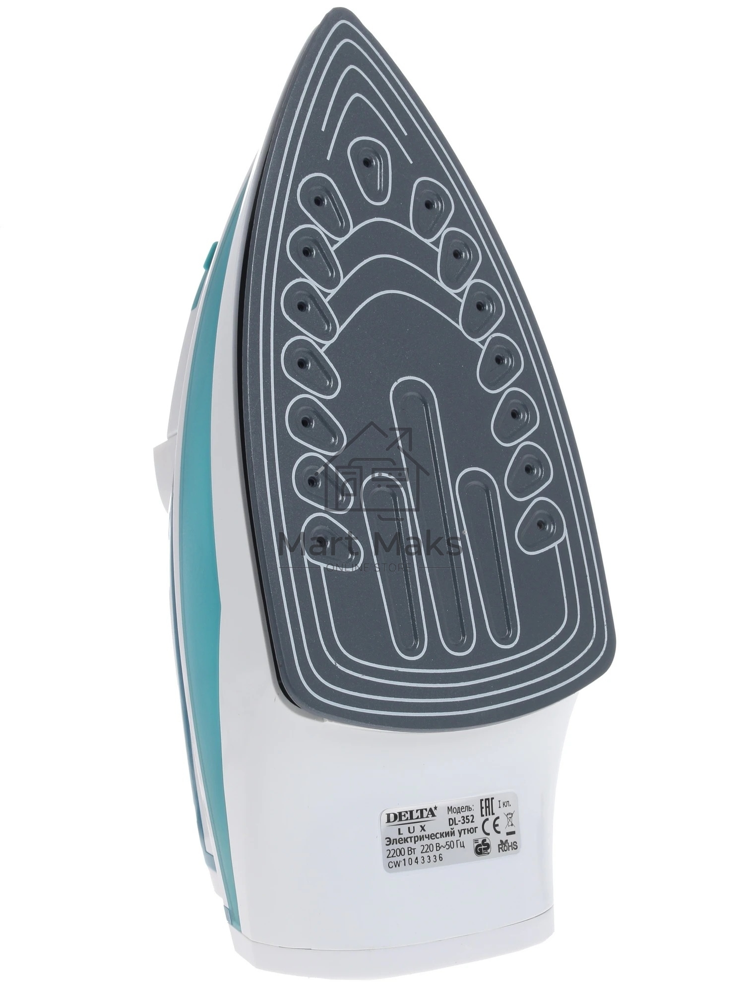 Утюг Delta LUX DL-352 бирюзовый (бирюзовый 2200 Вт, подошва с керамическим покрытием, сухое глажение, разбрызгивание воды, отпаривание, антинакипь, антикапля, паровой удар, самоочистка, вертикальное отпаривание, свет. индикатор,терморегулятор, мерный стак