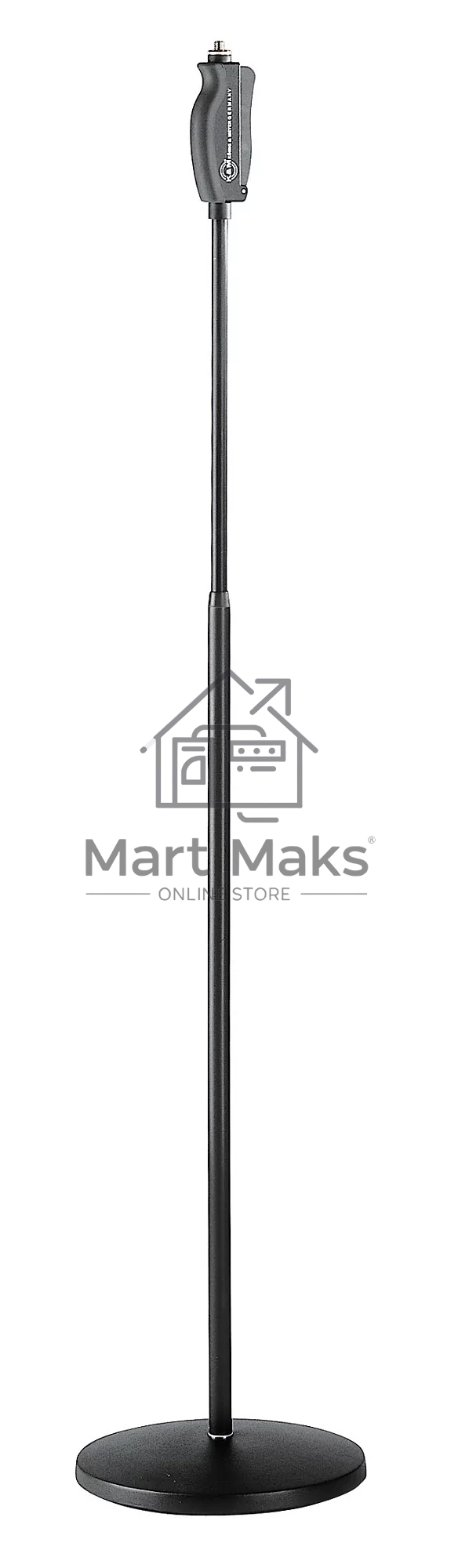 Прямая микрофонная стойка K&M 26085-300-55 высота от 1060 до 1790 мм, круглое чугунное основание, механизм регулировки высоты одной рукой 