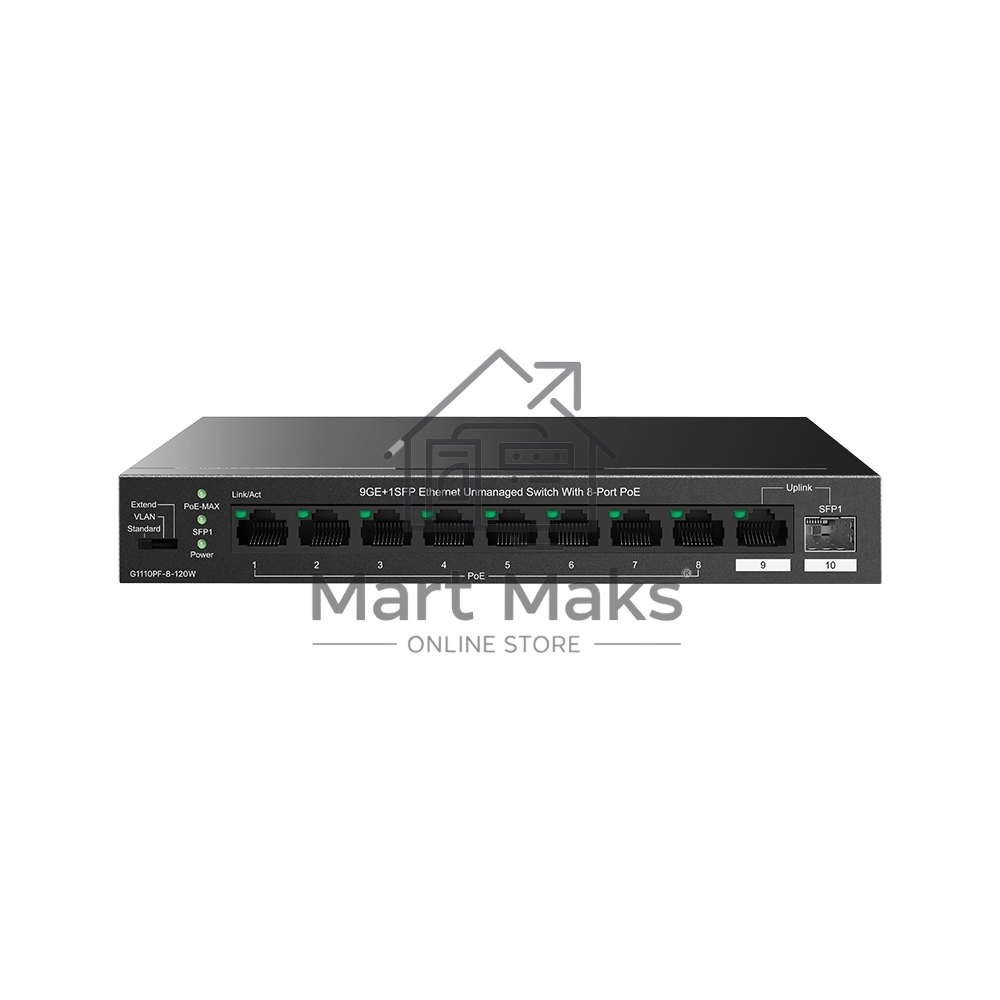 Коммутатор IP-COM G1110PF-8-120W, 9×1 Гбит/с + 1×1 Гбит/с SFP, неуправляемый