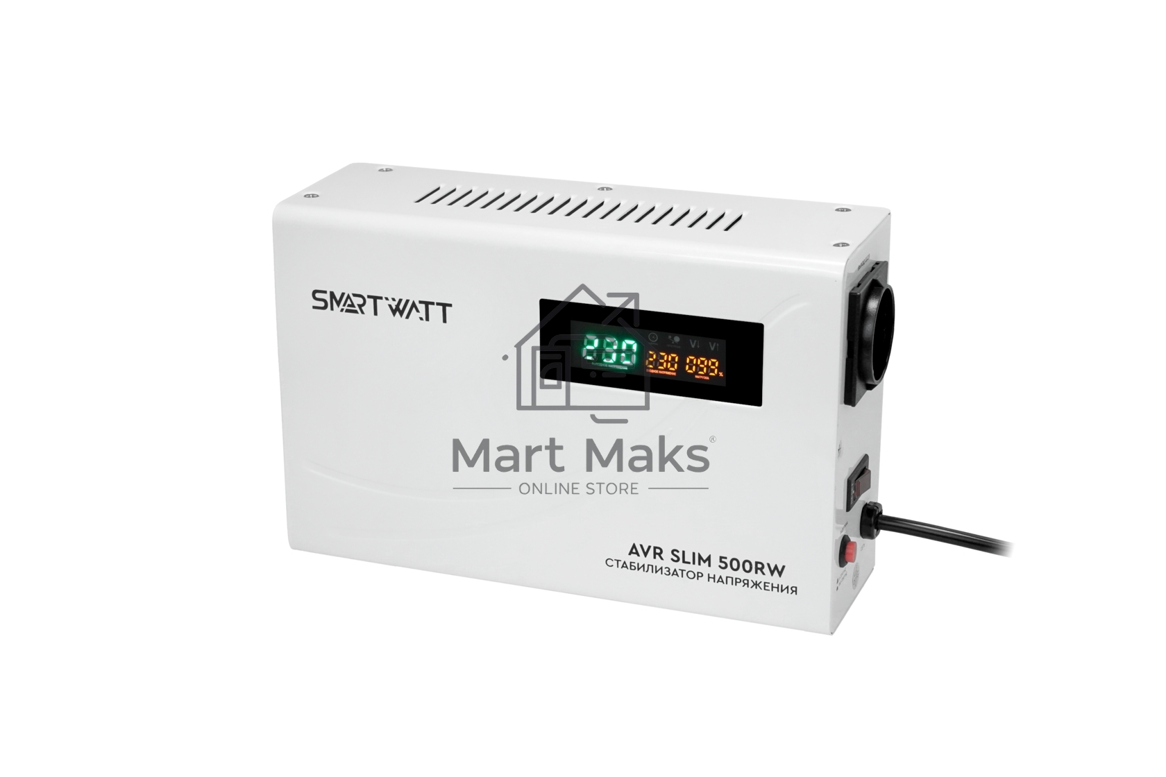 Настенный стабилизатор напряжения SMARTWATT AVR SLIM 500RW (100W - 260W, 500VA, 0.5 кВт, 50 Гц, розеток — 1, LED-диспле