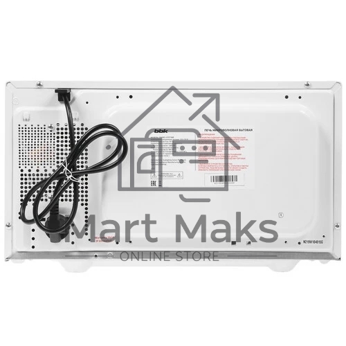 Микроволновая печь BBK 25MWS-970T/WB белый, 25 л, 900 Вт, переключатели - кнопки, поворотный механизм