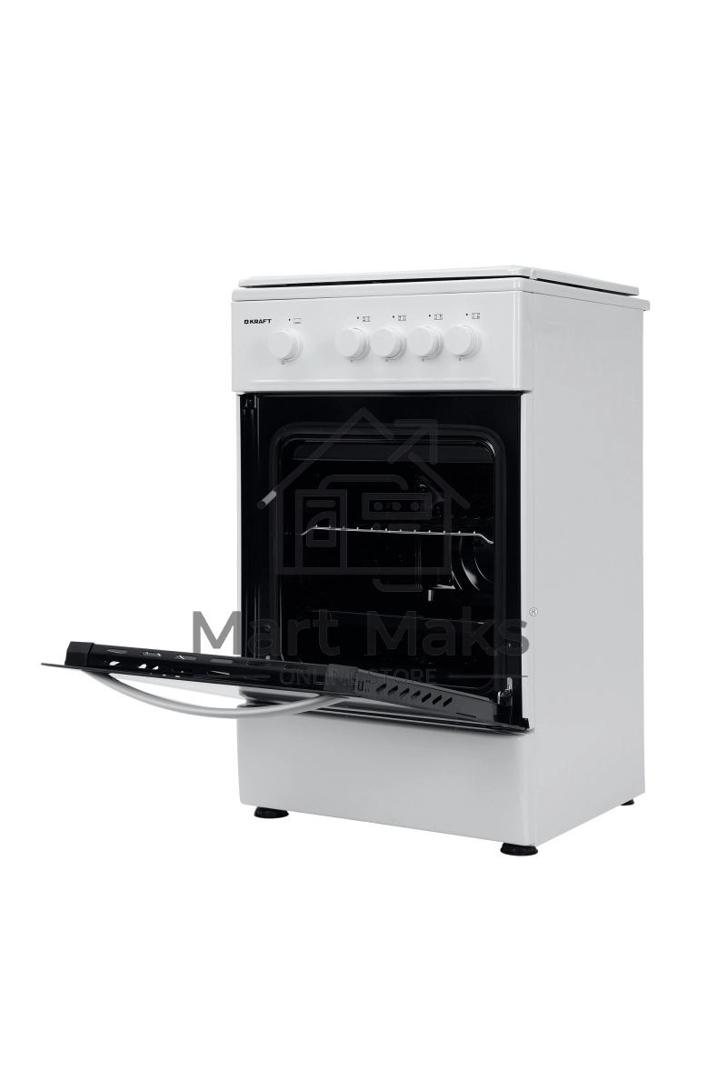 Плита газовая Kraft KF-FSK5301GW белый, конфорок 4 газовых, духовка 58 л, 50 см x 85.5 см x 55.6 см