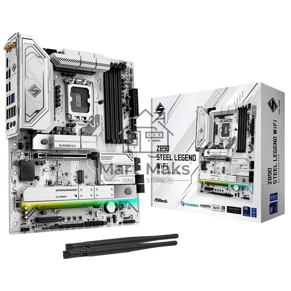 Материнская плата ASRock Z890 Steel Legend WiFi, LGA 1851, Intel Z890, 4xDDR5, 4xSATA, 4xM.2, 1xPCIe 4.0 x4, 1xPCIe 5.0 x16, 2xUSB-C Thunderbolt 4, 4xUSB-A 3.2 Gen 1, 2xUSB-A 3.2 Gen 2, 1xHDMI, 1x2.5Gb LAN, 2x3.5 мм, 7.1, ATX