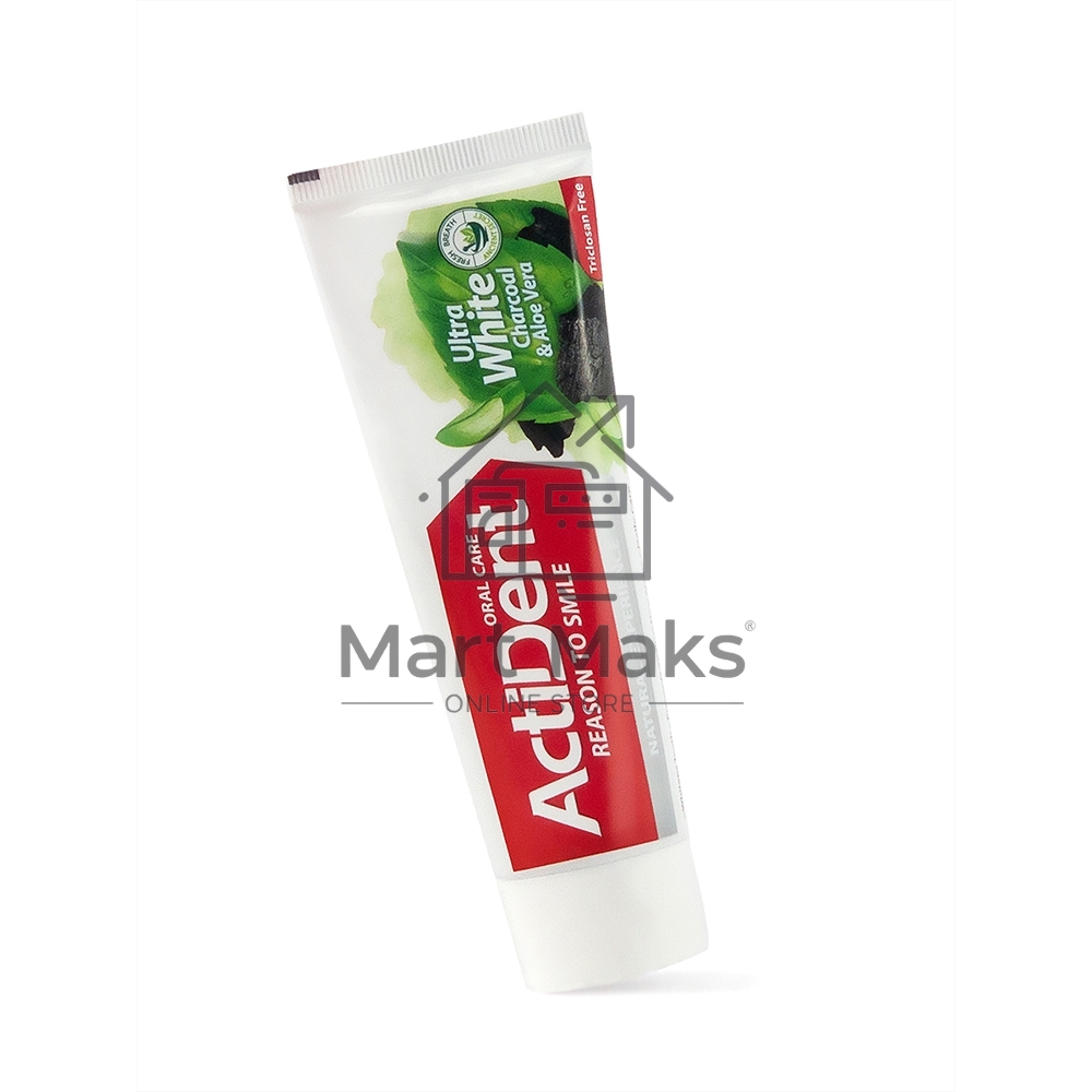 Зубная паста Active ACTIDENT отбеливающая Уголь и Алоэ вера Ultra White, без парабенов 100 г (512901006)