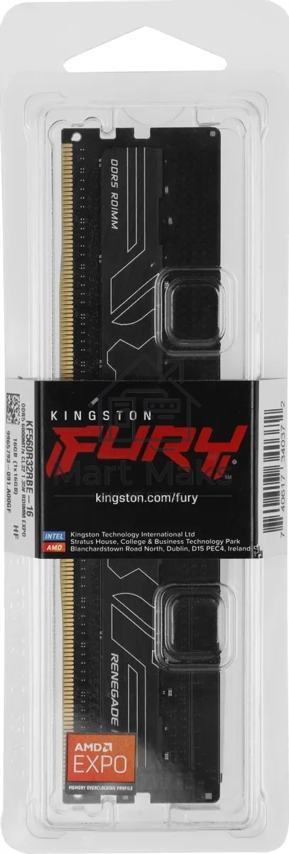 Оперативная память Kingston Fury Renegade Pro, DDR5, 16GB (1x16GB), 6000MHz, CL32, ECC, RDIMM