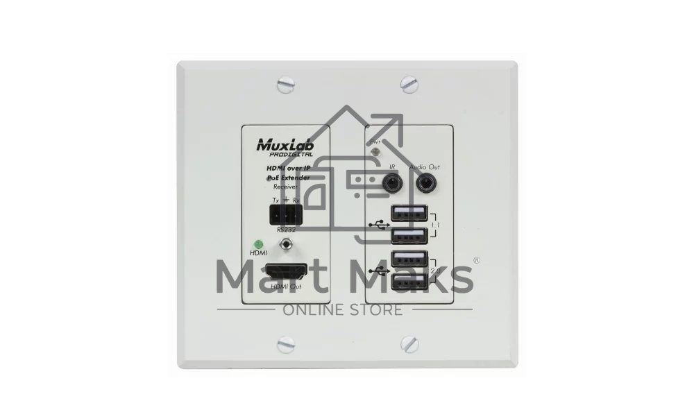 Встраиваемая панель-приёмник MuxLab 500777-RX-WH HDMI/VGA/USB over IP PoE, UHD-4K белый