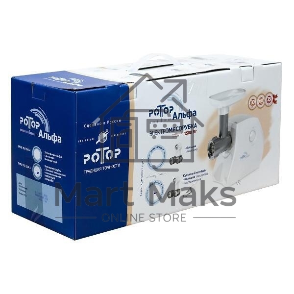 Мясорубка электрическая Ротор Альфа ЭМШ 35/250-4 белый, 1500 Вт, 0.6 кг/мин, защита от перегрузки, насадки - 4