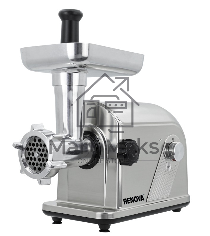 Мясорубка электрическая Renova MG320-R2SP серебристый, 3200 Вт, 3 кг/мин, реверс, защита от перегрузки, насадки - 5