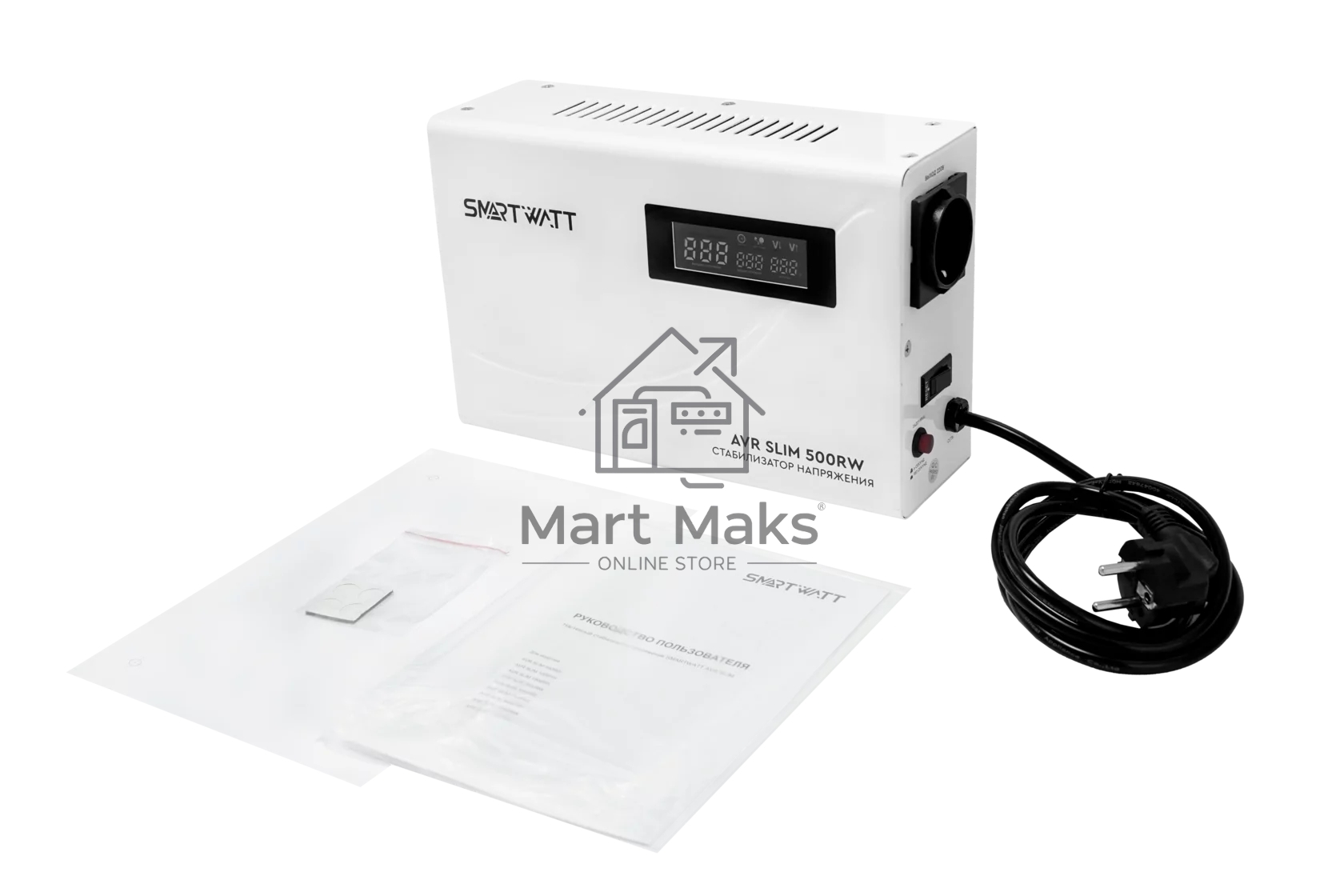 Настенный стабилизатор напряжения SMARTWATT AVR SLIM 500RW (100W - 260W, 500VA, 0.5 кВт, 50 Гц, розеток — 1, LED-диспле