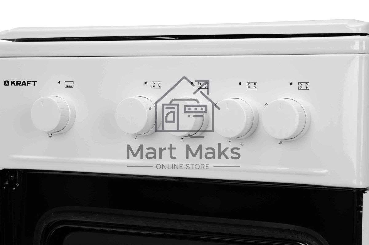 Плита газовая Kraft KF-FSK5301GW белый, конфорок 4 газовых, духовка 58 л, 50 см x 85.5 см x 55.6 см