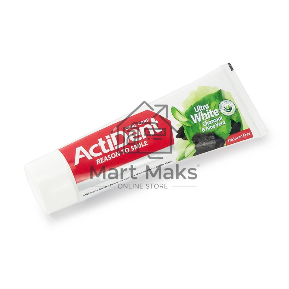 Зубная паста Active ACTIDENT отбеливающая Уголь и Алоэ вера Ultra White, без парабенов 100 г (512901006)