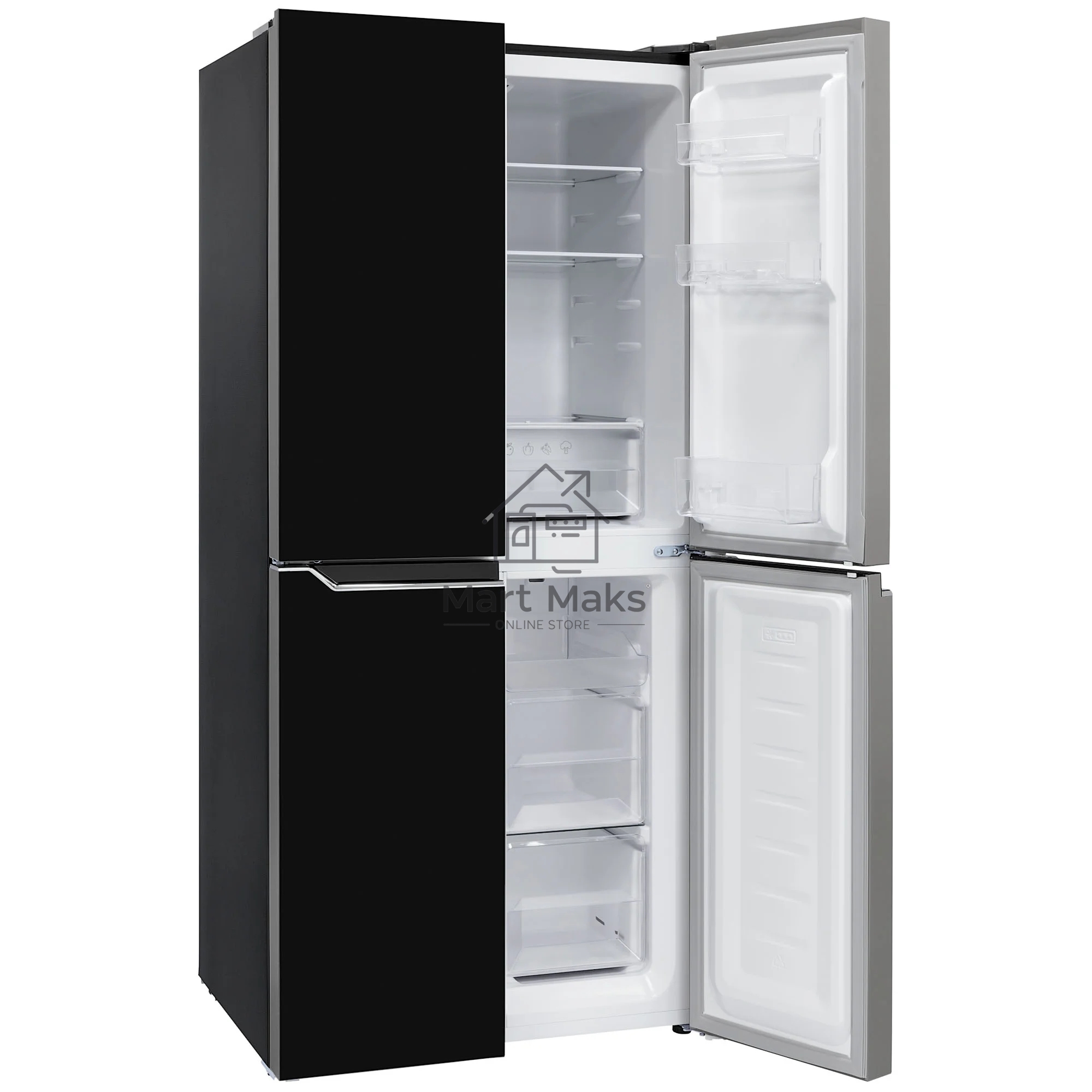 Холодильник KRONA EISKALT 7970 XD TNF GLASS BL Cross Door черный трехкамерный 268/133л морозилка снизу, No Frost, Side by Side