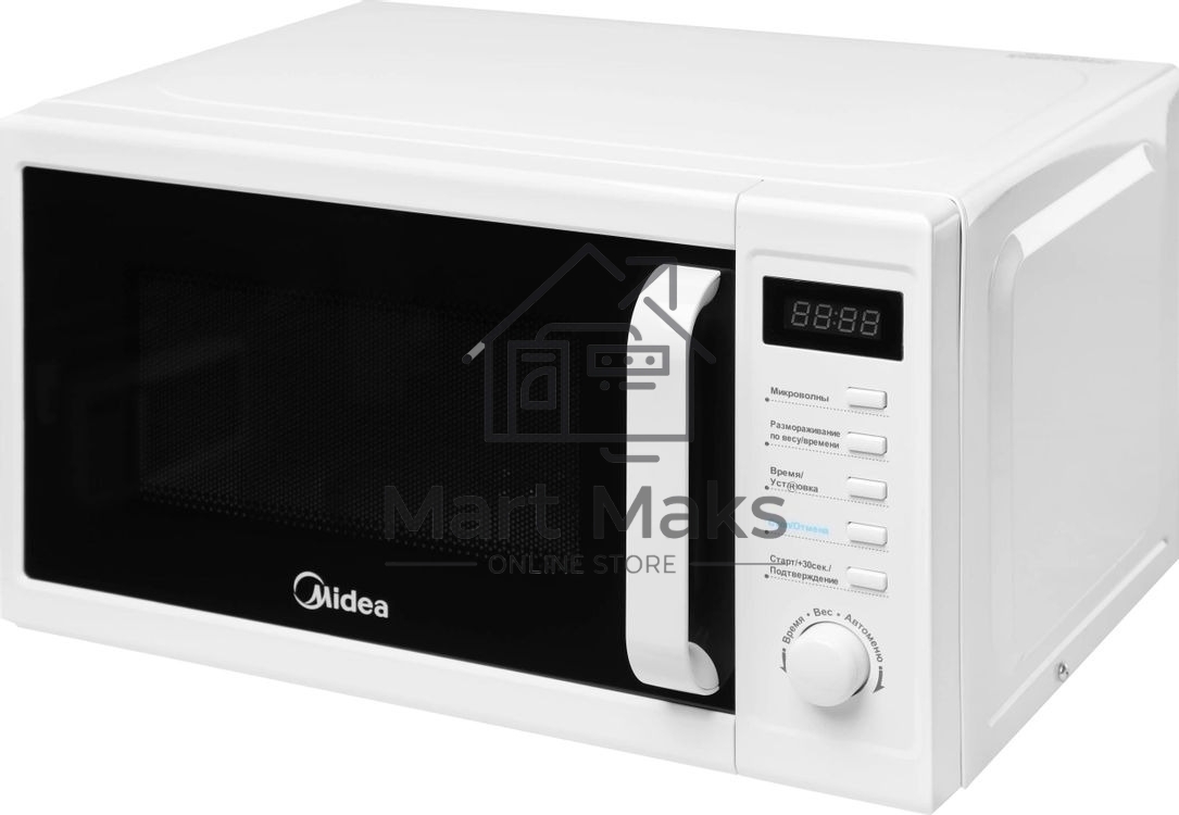 Микроволновая печь Midea AM820CUK-W белый, 20 л, 800 Вт, переключатели - кнопки, поворотный механизм