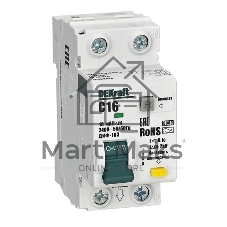 Выключатель автоматический дифференциального тока (АВДТ) 1P+N 16А 10мА AC х-ка C ДИФ-103 6кА DEKraft 16302DEK