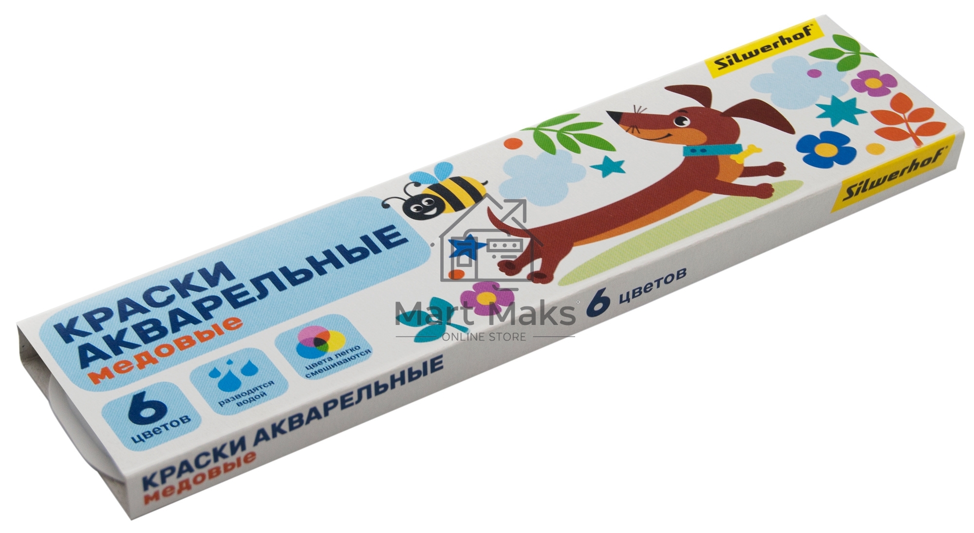 Краски акварельные Silwerhof 961139-06 Веселые друзья, медовые, 6 цветов, без кисти, картонная коробка