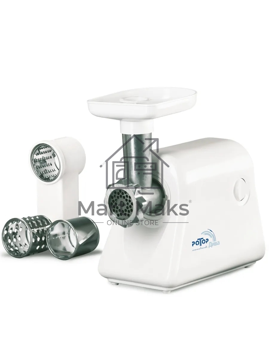 Мясорубка электрическая Ротор Дива ЭМШ 35/300-4 белый, 1500 Вт, 0.6 кг/мин, насадки - 4