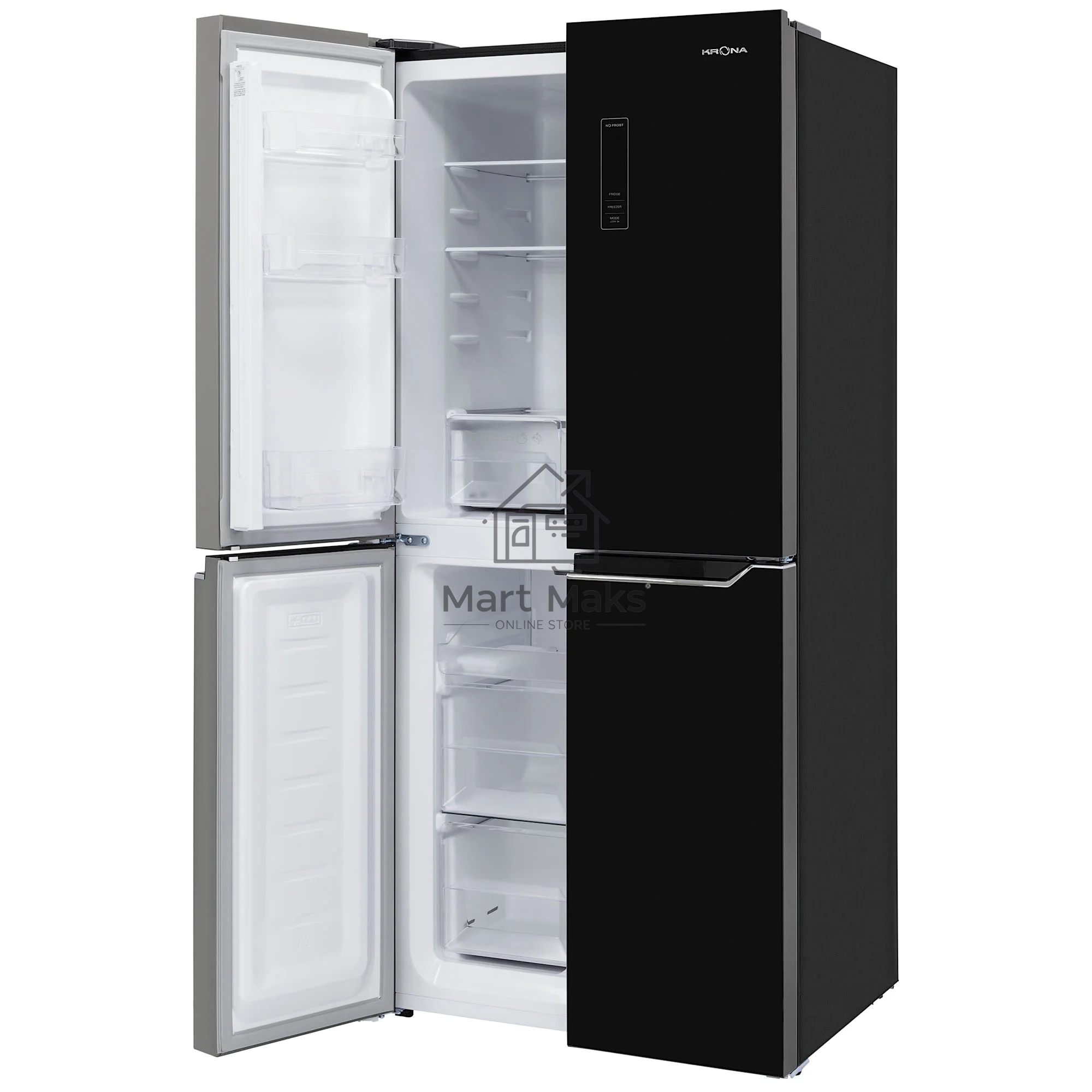 Холодильник KRONA EISKALT 7970 XD TNF GLASS BL Cross Door черный трехкамерный 268/133л морозилка снизу, No Frost, Side by Side