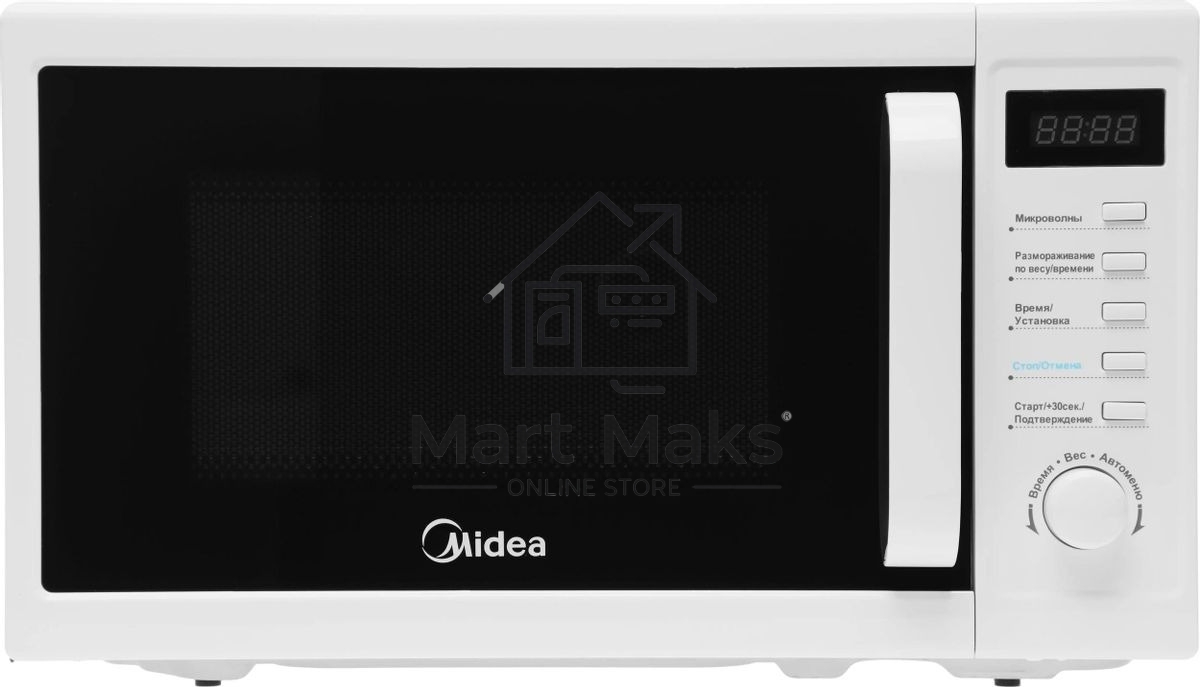 Микроволновая печь Midea AM820CUK-W белый, 20 л, 800 Вт, переключатели - кнопки, поворотный механизм