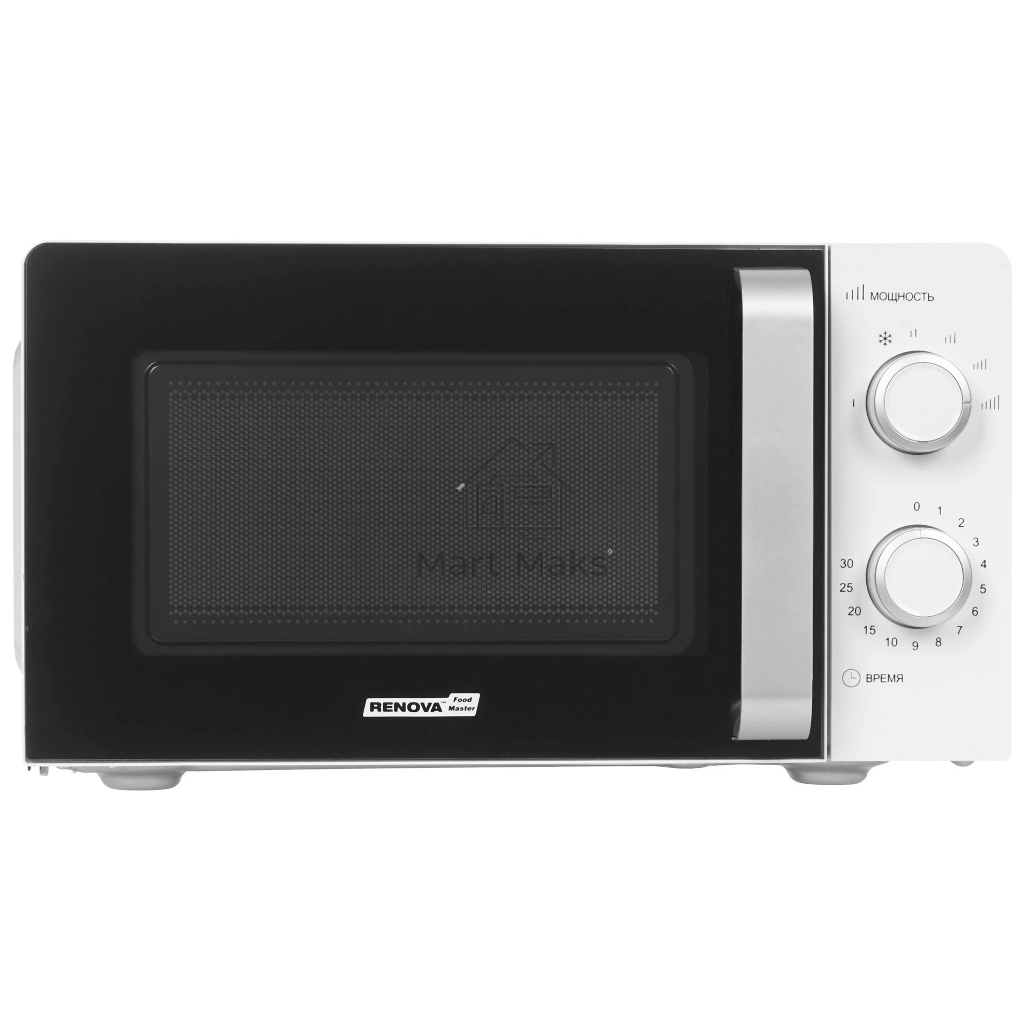 Микроволновая печь Renova MMS-20W1 белый/черный, 20 л, 700 Вт, переключатели - поворотный механизм