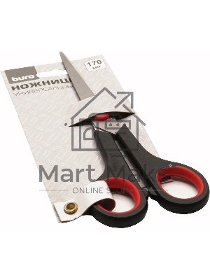 Ножницы Buro Smart, универсальные, 170мм, ручки с резиновой вставкой, черный/красный