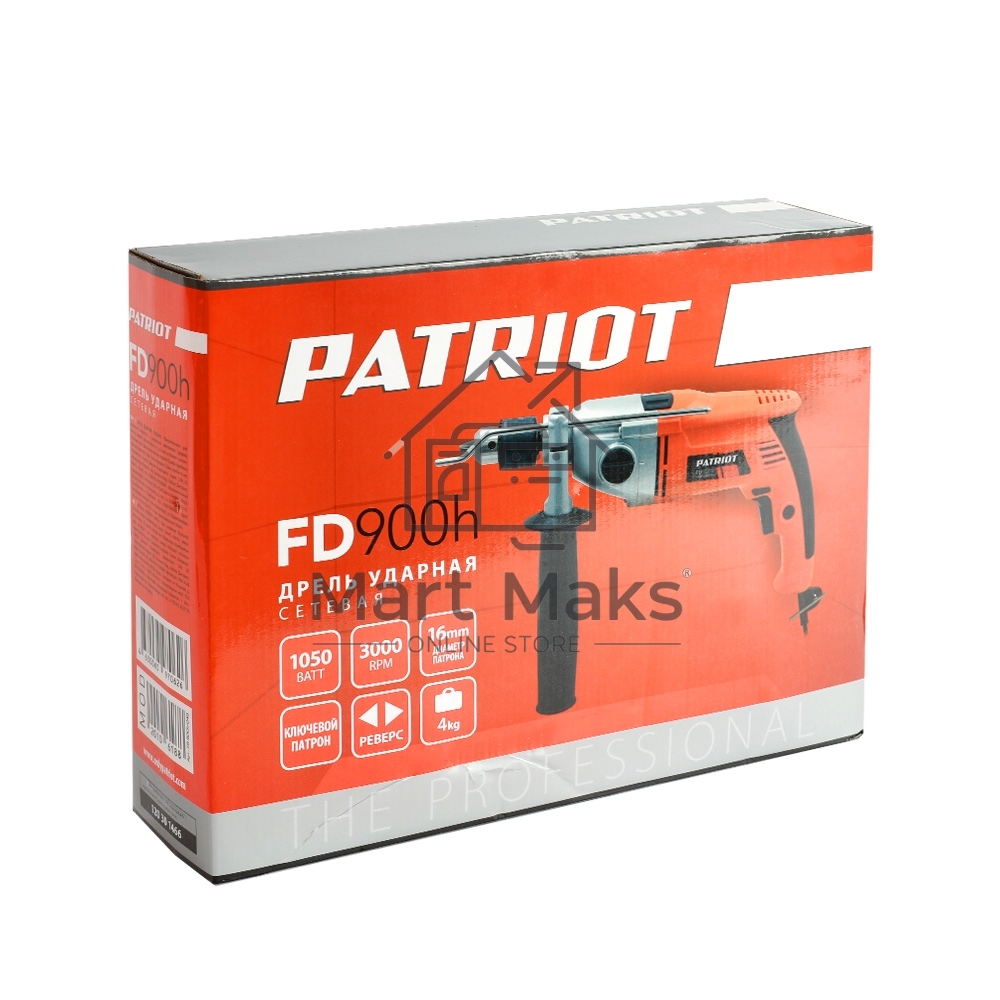 Дрель электрическая ударная PATRIOT FD 900h, 2 скорости, с ударом, мощность 1050Вт, макс.диаметр 16мм, глубиномер + дополнительная ручка