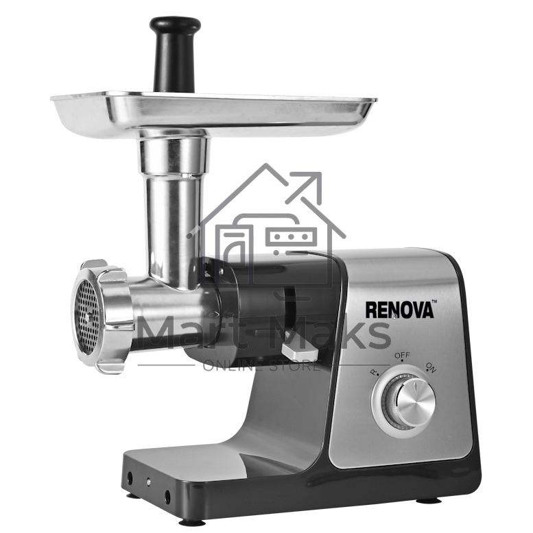 Мясорубка электрическая Renova MG300-R1SP серебристый, 3000 Вт, 3 кг/мин, реверс, защита от перегрузки, насадки - 5