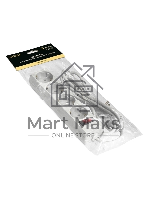 Удлинитель ExeGate EC-4-5W (EX279401RUS), белый, 5 м, евровилка с заземлением, 4 евророзетки с заземлением, 2200 Вт