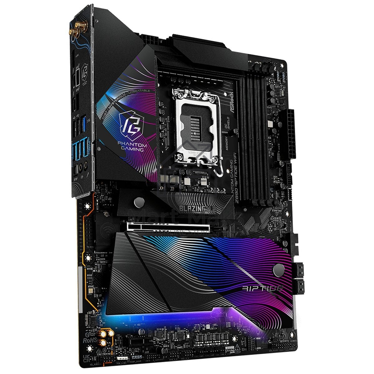 Материнская плата ASRock Z890 Riptide WiFi, LGA 1851, Intel Z890, 4xDDR5, 4xSATA, 5xM.2, 1xPCIe 5.0 x16, 1xPCIe 4.0 x16, 1xPCIe x1, 2xUSB-C Thunderbolt 4, 4xUSB-A 3.2 Gen 1, 1xUSB-A 3.2 Gen 2, 1xHDMI, 1x2.5Gb LAN, 4x3.5 мм, 7.1, ATX