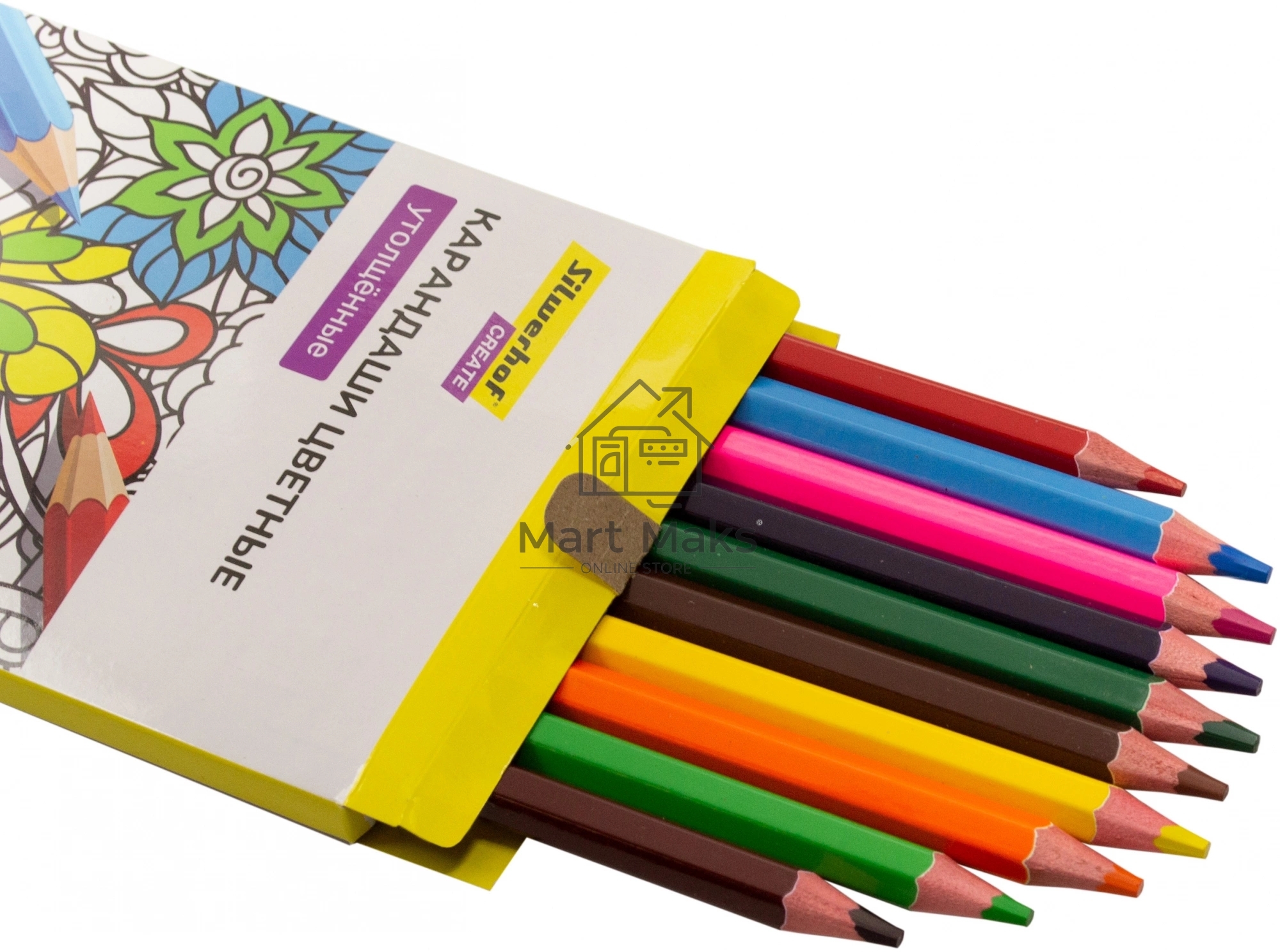 Карандаши цветные Silwerhof Create Jumbo 6мм, шестигранный профиль, дерево, ассорти, 12 цветов, коробка с европодвесом