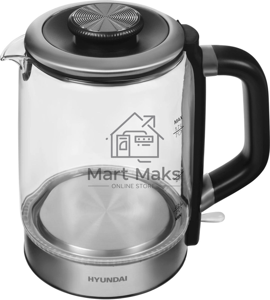 Чайник электрический Hyundai HYK-G5501 1.7 л, 2200 Вт, серебристый/черный