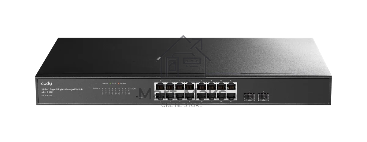 Коммутатор CUDY GS1016ES2, 16×1 Гбит/с + 2×1 Гбит/с SFP, настраиваемый