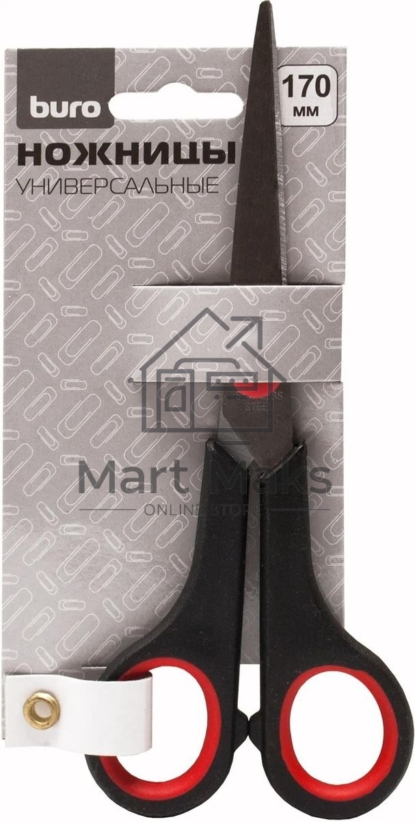 Ножницы Buro Smart, универсальные, 170мм, ручки с резиновой вставкой, черный/красный