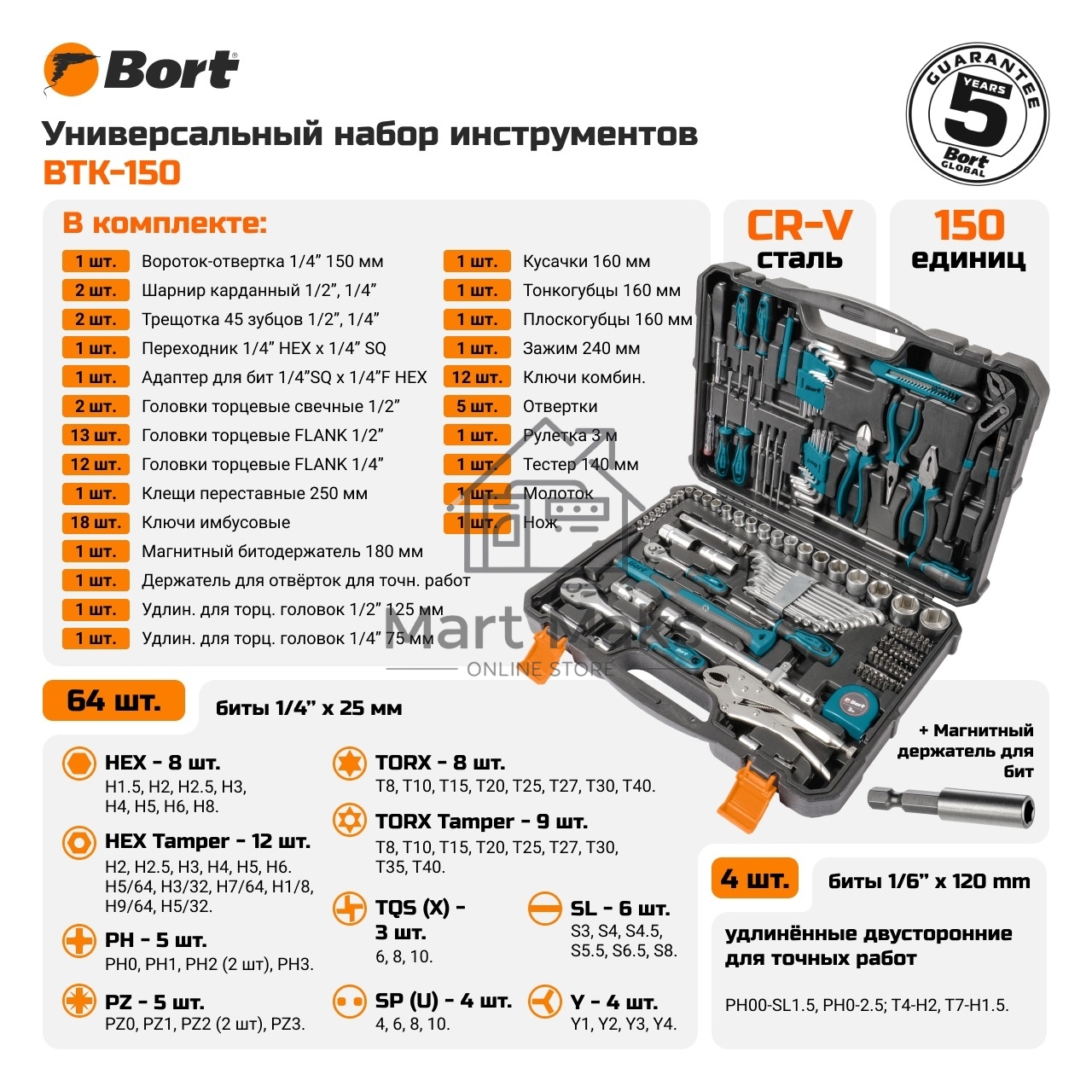 Набор ручного инструмента Bort BTK-150 (93418484)