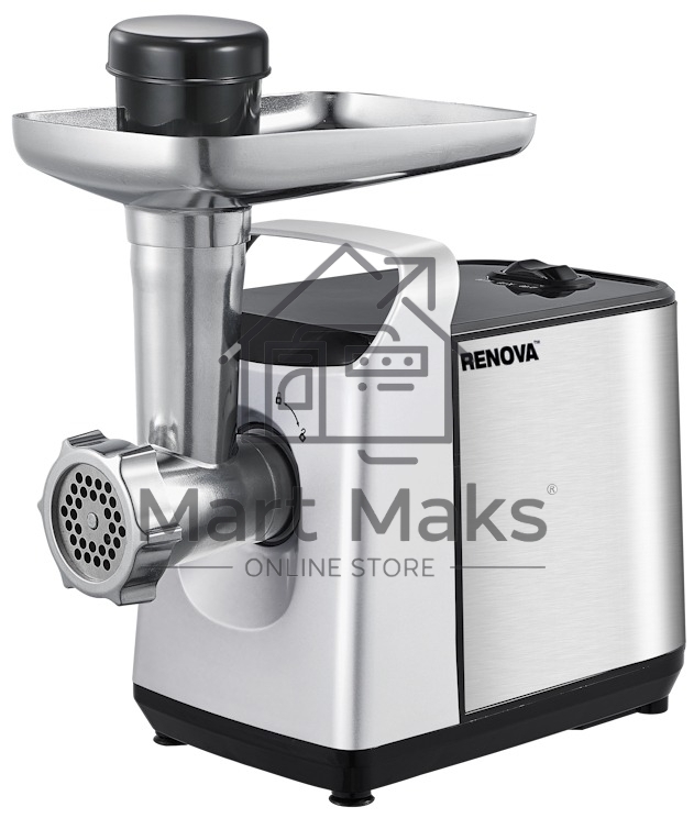 Мясорубка электрическая Renova MG220-R1SL нержавеющая сталь, 2200 Вт, 2.5 кг/мин, реверс, защита от перегрузки, насадки - 6