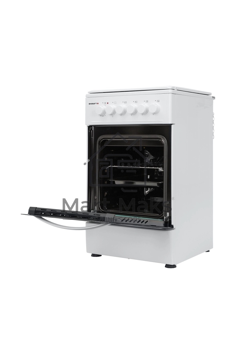 Плита комбинированная Kraft KF-FSK5302EW белый, конфорок 4 газовых, духовка 58 л, 50 см x 85.5 см x 55 см
