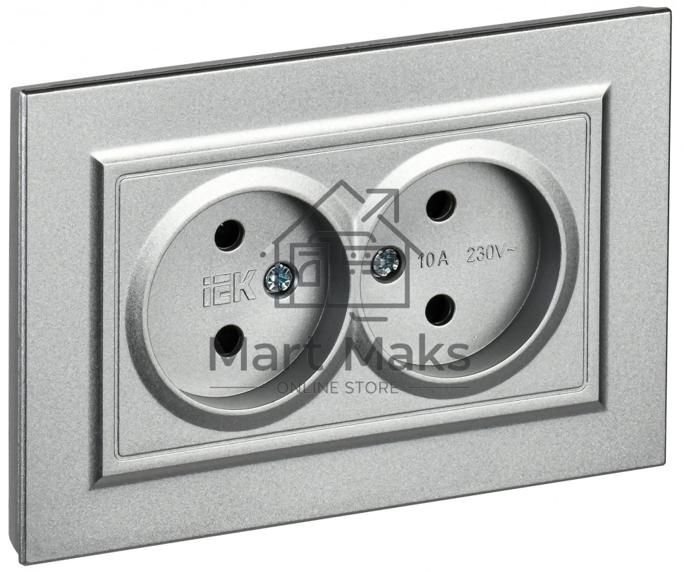 Розетка 2-местная IEK BRITE РС12-2-БрА (BR-R20-10-K47-F) без заземления, без защитных шторок, 10А в сборе, алюминий