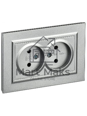 Розетка 2-местная IEK BRITE РС12-2-БрА (BR-R20-10-K47-F) без заземления, без защитных шторок, 10А в сборе, алюминий