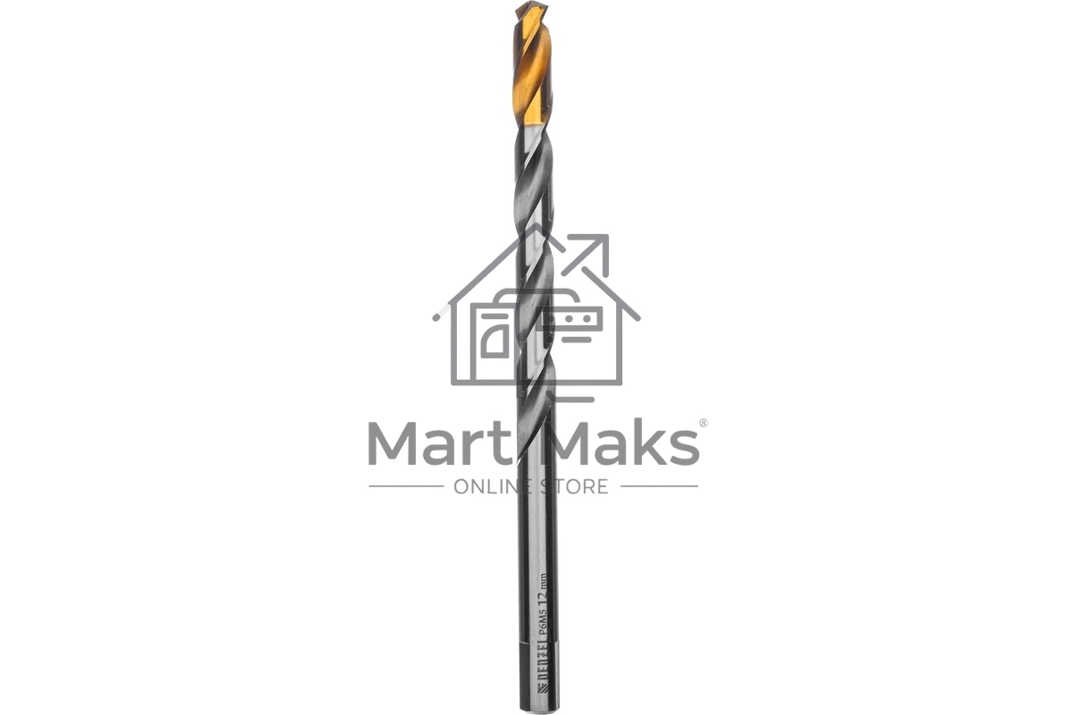 Сверло спиральное по металлу Denzel 12 x 205 мм, Р6М5, Golden Tip, удлиненное