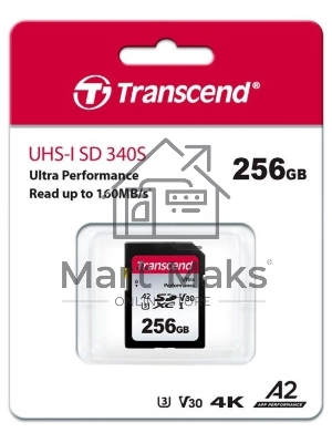 Флеш карта SDXC Transcend 340S, 256 Гб, UHS-I Class U3 V30 A2 (TS256GSDC340S)