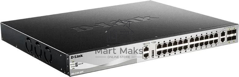 Коммутатор D-Link DGS-3130-30PS/B2A Управляемый L3 стекируемый коммутатор с 24 портами 10/100/1000Base-T, 2 портами 10GBase-T и 4 портами 10GBase-X SFP+ (24 порта PoE 802.3af/at, PoE-бюджет 370 Вт; 740 Вт с DPS-700)