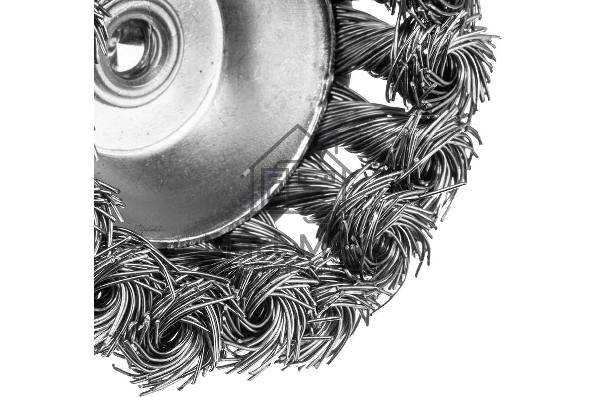 Щетка для дрели Denzel 65 мм, чашка, со шпилькой, нержавеющая крученая проволока