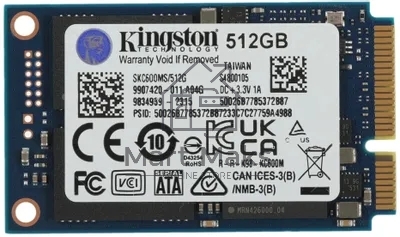 Накопитель SSD Kingston KC600, 512GB, mSATA, R/W 550/520