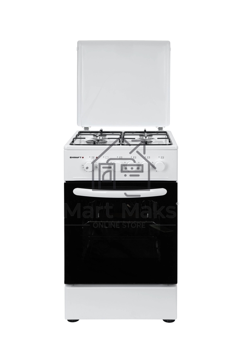 Плита комбинированная Kraft KF-FSK5302EW белый, конфорок 4 газовых, духовка 58 л, 50 см x 85.5 см x 55 см