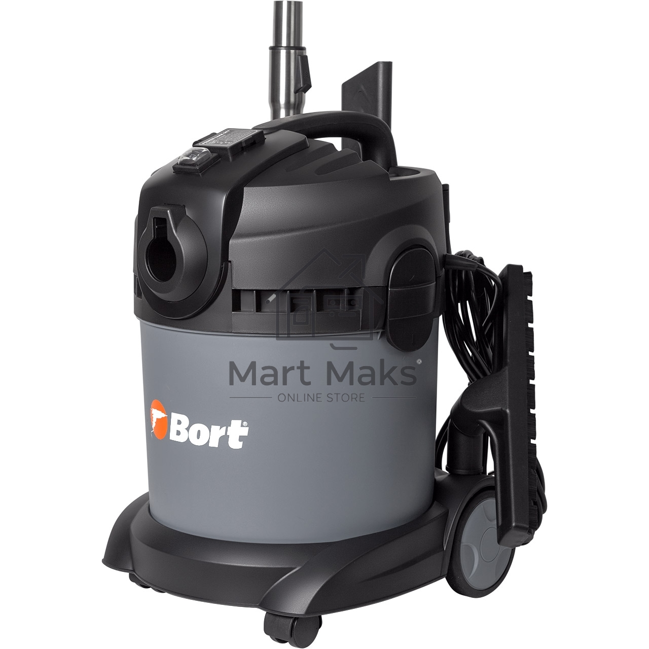 Строительный пылесос Bort BAX-1520-Smart Clean серый, 300/1400 Вт, уборка сухая/влажная, пылесборник бак, 20 л