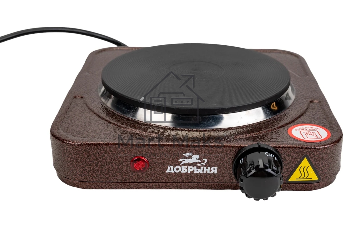 Плитка эл.(1 конф) Добрыня DO-2206 корич.(1000Вт) блин x12, 1000 ВтНапряжение 220 В, 50 Гц5 режимов нагреваДиаметр конфорки: 15 смЗащита от перегреваСветовой индикатор работыРезиновые ножки