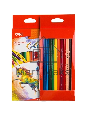 Карандаши цветные Deli EC00300 ColoRun, трехгранный профиль, тополь, 12 цветов, коробка с европодвесом
