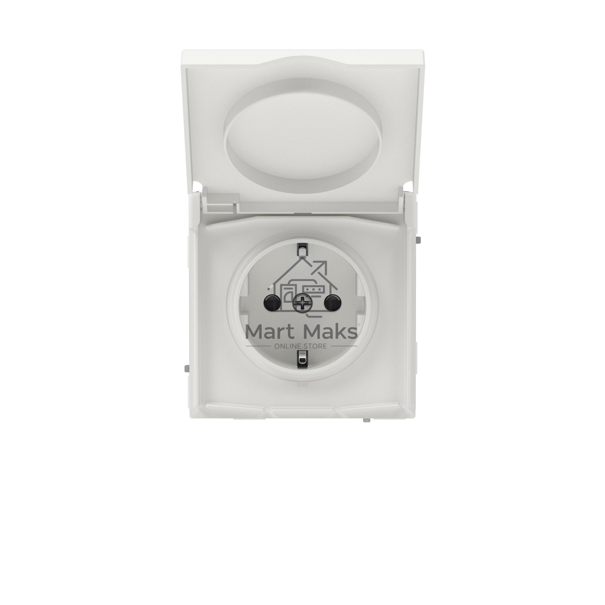 Розетка силовая, 2P+E, с з/ш, с крышкой, IP44, белый песок